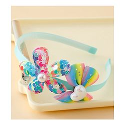 Babyhug Free Size Hair Band With Bow & Sequinned Floral Applique - Multicolour