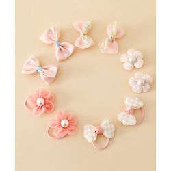 Babyhug Free Size Bow & Butterfly Hair Clips & Rubber Bands Pack of 10- Light Pink