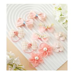 Babyhug Free Size Bow & Butterfly Hair Clips & Rubber Bands Pack of 10- Light Pink