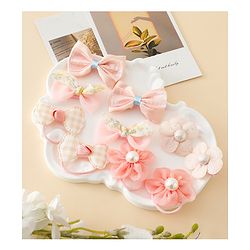 Babyhug Free Size Bow & Butterfly Hair Clips & Rubber Bands Pack of 10- Light Pink