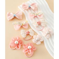 Babyhug Free Size Bow & Butterfly Hair Clips & Rubber Bands Pack of 10- Light Pink