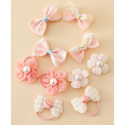 Babyhug Free Size Bow & Butterfly Hair Clips & Rubber Bands Pack of 10- Light Pink