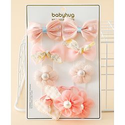 Babyhug Free Size Bow & Butterfly Hair Clips & Rubber Bands Pack of 10- Light Pink