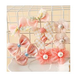 Babyhug Free Size Bow & Butterfly Hair Clips & Rubber Bands Pack of 10- Light Pink