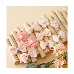 Babyhug Free Size Bow & Butterfly Hair Clips & Rubber Bands Pack of 10- Light Pink