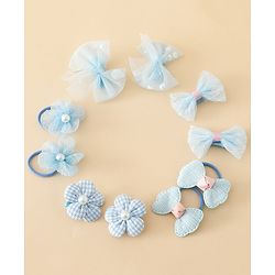 Babyhug Free Size Bow & Butterfly Hair Clips & Rubber Bands Pack of 10- Light Blue