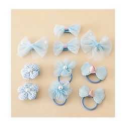Babyhug Free Size Bow & Butterfly Hair Clips & Rubber Bands Pack of 10- Light Blue