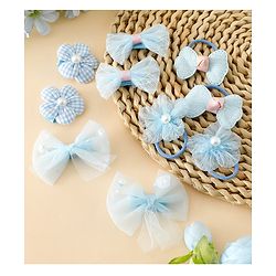Babyhug Free Size Bow & Butterfly Hair Clips & Rubber Bands Pack of 10- Light Blue