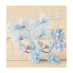 Babyhug Free Size Bow & Butterfly Hair Clips & Rubber Bands Pack of 10- Light Blue