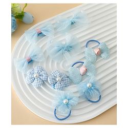 Babyhug Free Size Bow & Butterfly Hair Clips & Rubber Bands Pack of 10- Light Blue