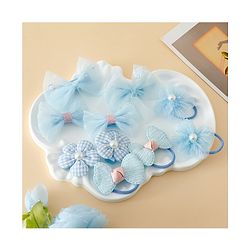 Babyhug Free Size Bow & Butterfly Hair Clips & Rubber Bands Pack of 10- Light Blue