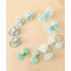 Babyhug Free Size Bow & Butterfly Clips & Rubber Pack of 10- Light Green.