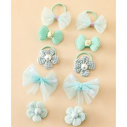 Babyhug Free Size Bow & Butterfly Clips & Rubber Pack of 10- Light Green.