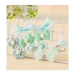 Babyhug Free Size Bow & Butterfly Clips & Rubber Pack of 10- Light Green.