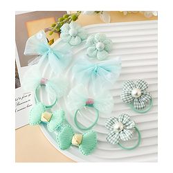 Babyhug Free Size Bow & Butterfly Clips & Rubber Pack of 10- Light Green.