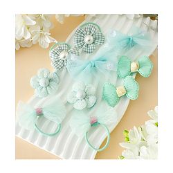 Babyhug Free Size Bow & Butterfly Clips & Rubber Pack of 10- Light Green.