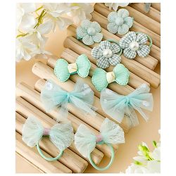 Babyhug Free Size Bow & Butterfly Clips & Rubber Pack of 10- Light Green.