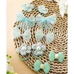 Babyhug Free Size Bow & Butterfly Clips & Rubber Pack of 10- Light Green.