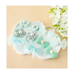 Babyhug Free Size Bow & Butterfly Clips & Rubber Pack of 10- Light Green.
