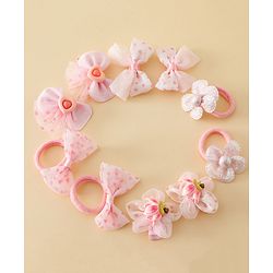 Babyhug Free Size Bow & Butterfly Hair Clips & Rubber Bands Pack of 10- Pink