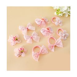 Babyhug Free Size Bow & Butterfly Hair Clips & Rubber Bands Pack of 10- Pink