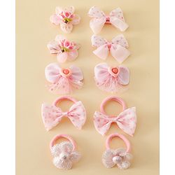 Babyhug Free Size Bow & Butterfly Hair Clips & Rubber Bands Pack of 10- Pink