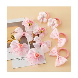 Babyhug Free Size Bow & Butterfly Hair Clips & Rubber Bands Pack of 10- Pink