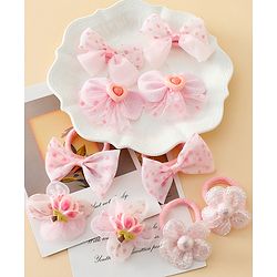 Babyhug Free Size Bow & Butterfly Hair Clips & Rubber Bands Pack of 10- Pink