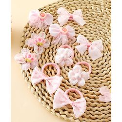 Babyhug Free Size Bow & Butterfly Hair Clips & Rubber Bands Pack of 10- Pink