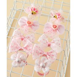 Babyhug Free Size Bow & Butterfly Hair Clips & Rubber Bands Pack of 10- Pink