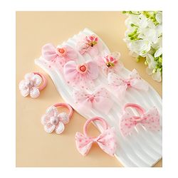 Babyhug Free Size Bow & Butterfly Hair Clips & Rubber Bands Pack of 10- Pink