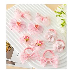 Babyhug Free Size Bow & Butterfly Hair Clips & Rubber Bands Pack of 10- Pink