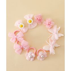 Babyhug Free Size Bow & Butterfly Clips & Rubber Pack Of 10 - Pink
