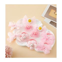 Babyhug Free Size Bow & Butterfly Clips & Rubber Pack Of 10 - Pink