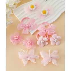 Babyhug Free Size Bow & Butterfly Clips & Rubber Pack Of 10 - Pink