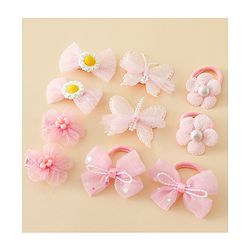 Babyhug Free Size Bow & Butterfly Clips & Rubber Pack Of 10 - Pink