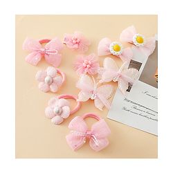 Babyhug Free Size Bow & Butterfly Clips & Rubber Pack Of 10 - Pink