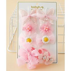 Babyhug Free Size Bow & Butterfly Clips & Rubber Pack Of 10 - Pink