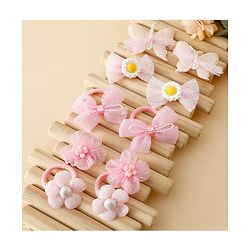 Babyhug Free Size Bow & Butterfly Clips & Rubber Pack Of 10 - Pink