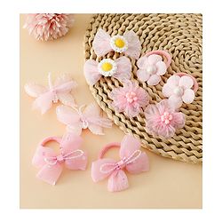 Babyhug Free Size Bow & Butterfly Clips & Rubber Pack Of 10 - Pink