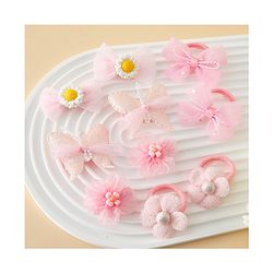 Babyhug Free Size Bow & Butterfly Clips & Rubber Pack Of 10 - Pink