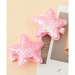 Babyhug Free Size Sequin Star Hair Clips Pack Of 2 - Pink.