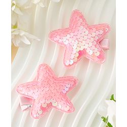Babyhug Free Size Sequin Star Hair Clips Pack Of 2 - Pink.