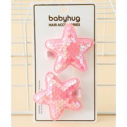 Babyhug Free Size Sequin Star Hair Clips Pack Of 2 - Pink.