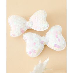 Babyhug Free Size Sequin Bow & Butterfly Clips Pack Of 2 - Off White.
