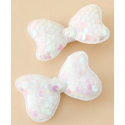 Babyhug Free Size Sequin Bow & Butterfly Clips Pack Of 2 - Off White.