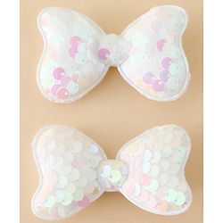 Babyhug Free Size Sequin Bow & Butterfly Clips Pack Of 2 - Off White.