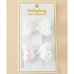 Babyhug Free Size Sequin Bow & Butterfly Clips Pack Of 2 - Off White.