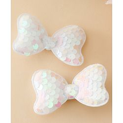 Babyhug Free Size Sequin Bow & Butterfly Clips Pack Of 2 - Off White.