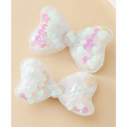 Babyhug Free Size Sequin Bow & Butterfly Clips Pack Of 2 - Off White.